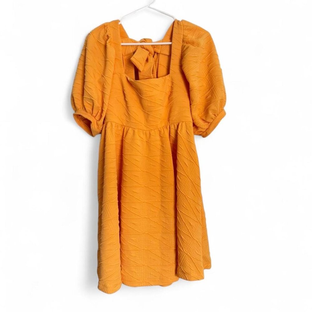 NWT Free People Women's Orange and Yellow Babydoll Puffy Sleeved Dress - Picture 2 of 9